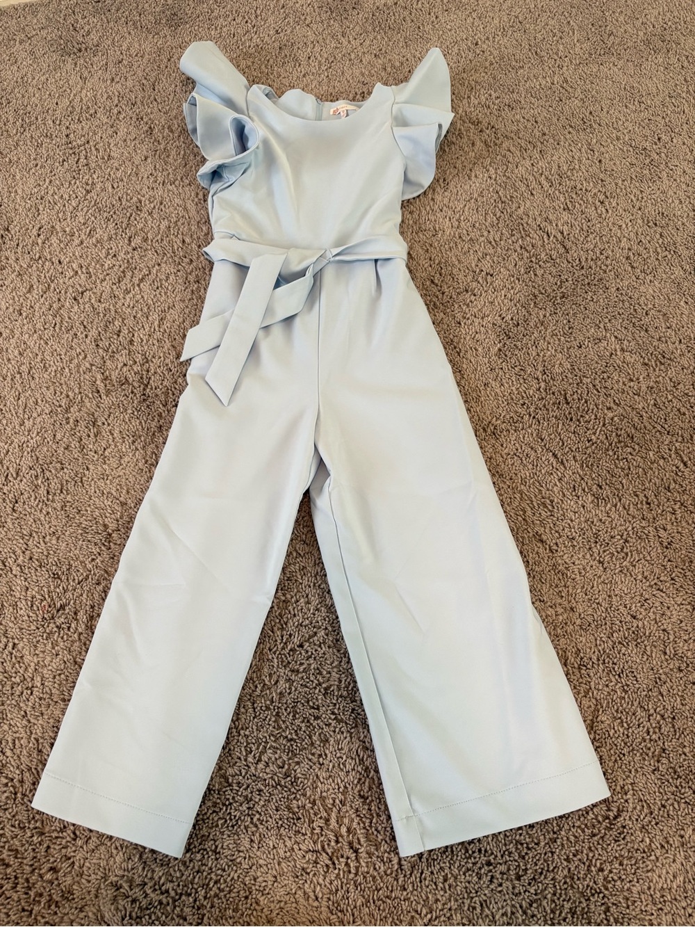GB girls Pastel Blue Ruffle-Sleeve Jumpsuit with Waist Tie